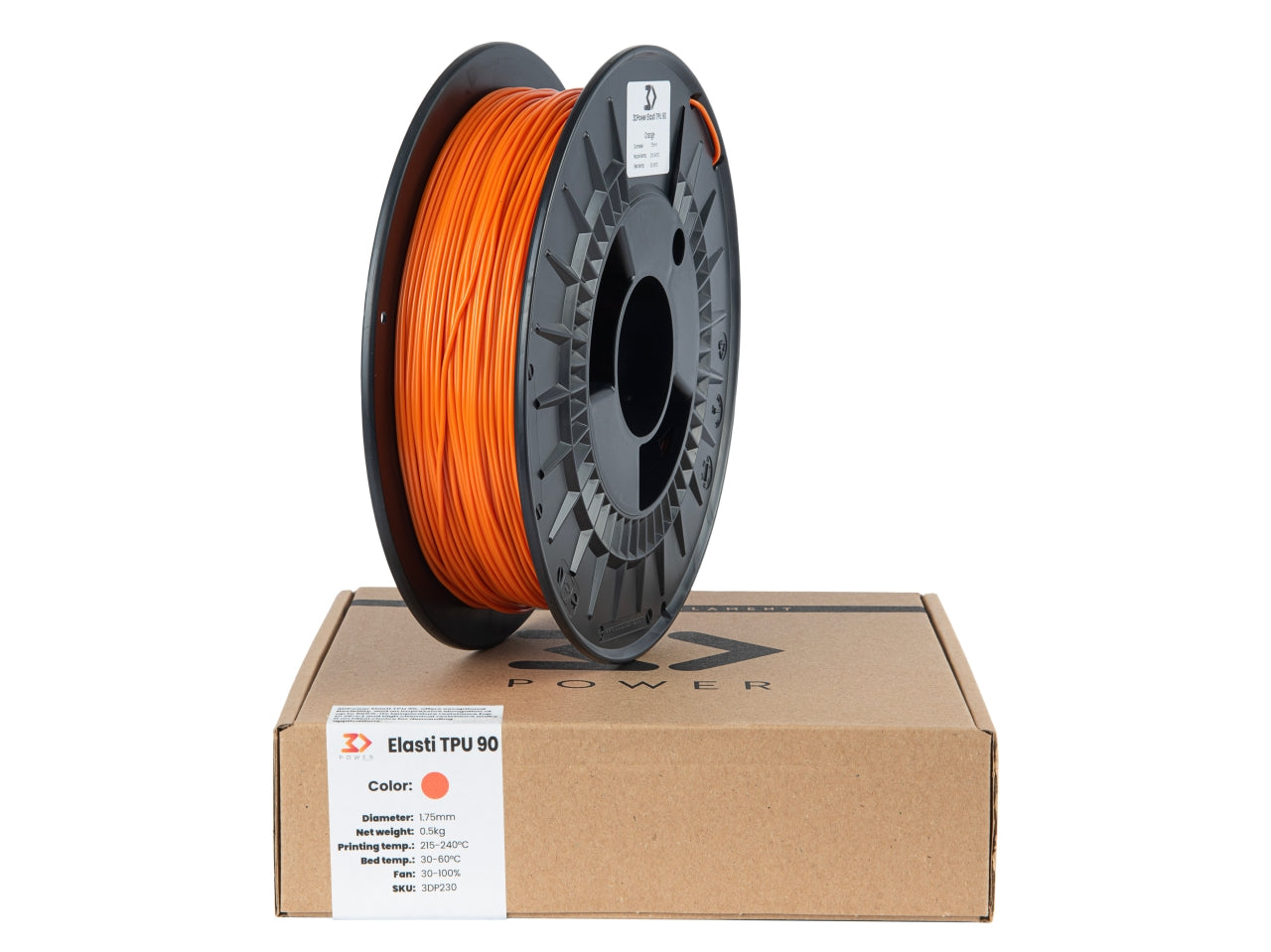 Filament 3DPower Elasti TPU 90 1.75mm Orange 0.5kg